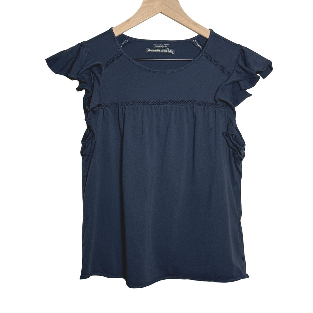 Abercrombie & Fitch Womens Top XS Blue Cotton Ruffle Sleeve Preppy Girly Minimal